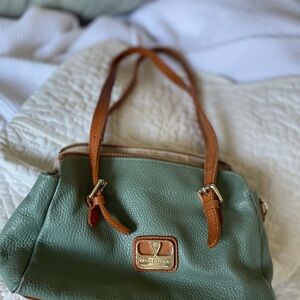 Valentina Sage Green Shoulder Bag with Tan Straps
